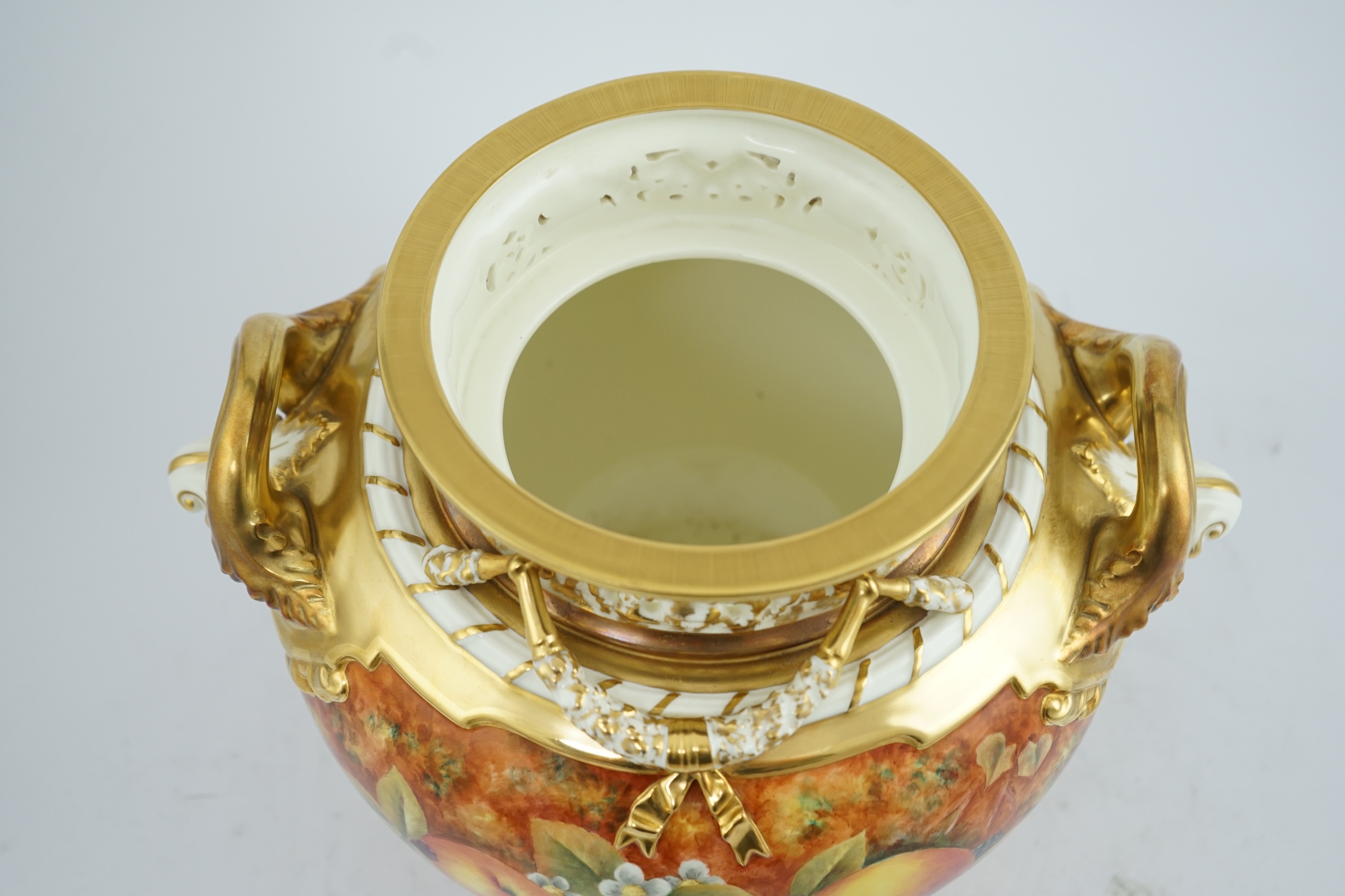 An impressive Royal Worcester fruit painted pot pourri vase and cover, by P. Stanley, post war